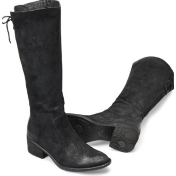 Born Shoes - NWB Born Felicia Black Distressed Waxed Suede Relaxed Fit Knee High Boots